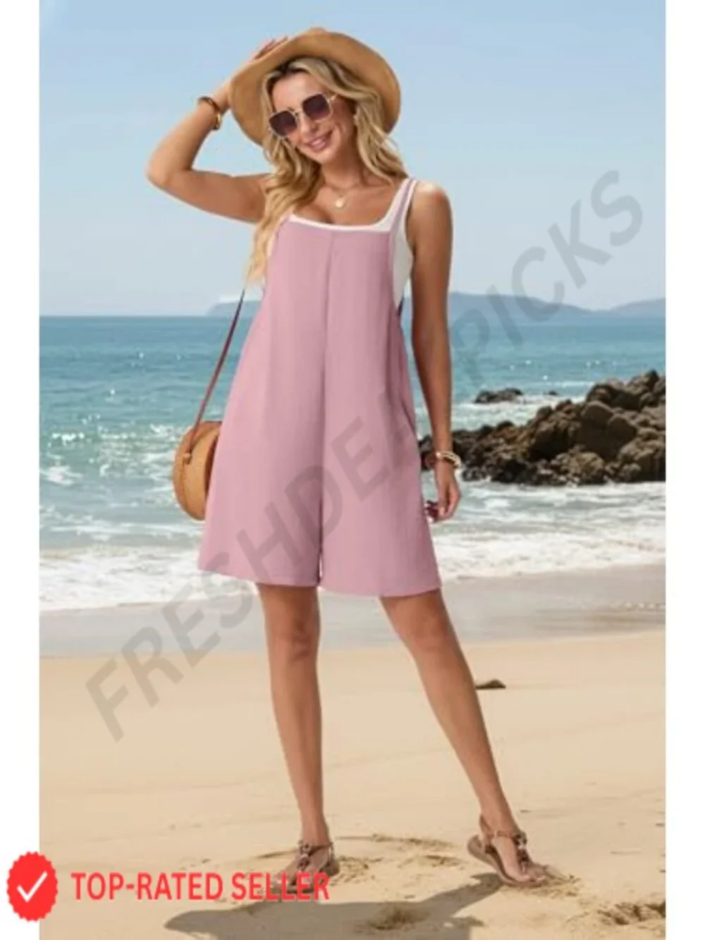 Women's Adjustable Strap Romper with Pockets - Sleeveless Casual Summer Jumpsuit